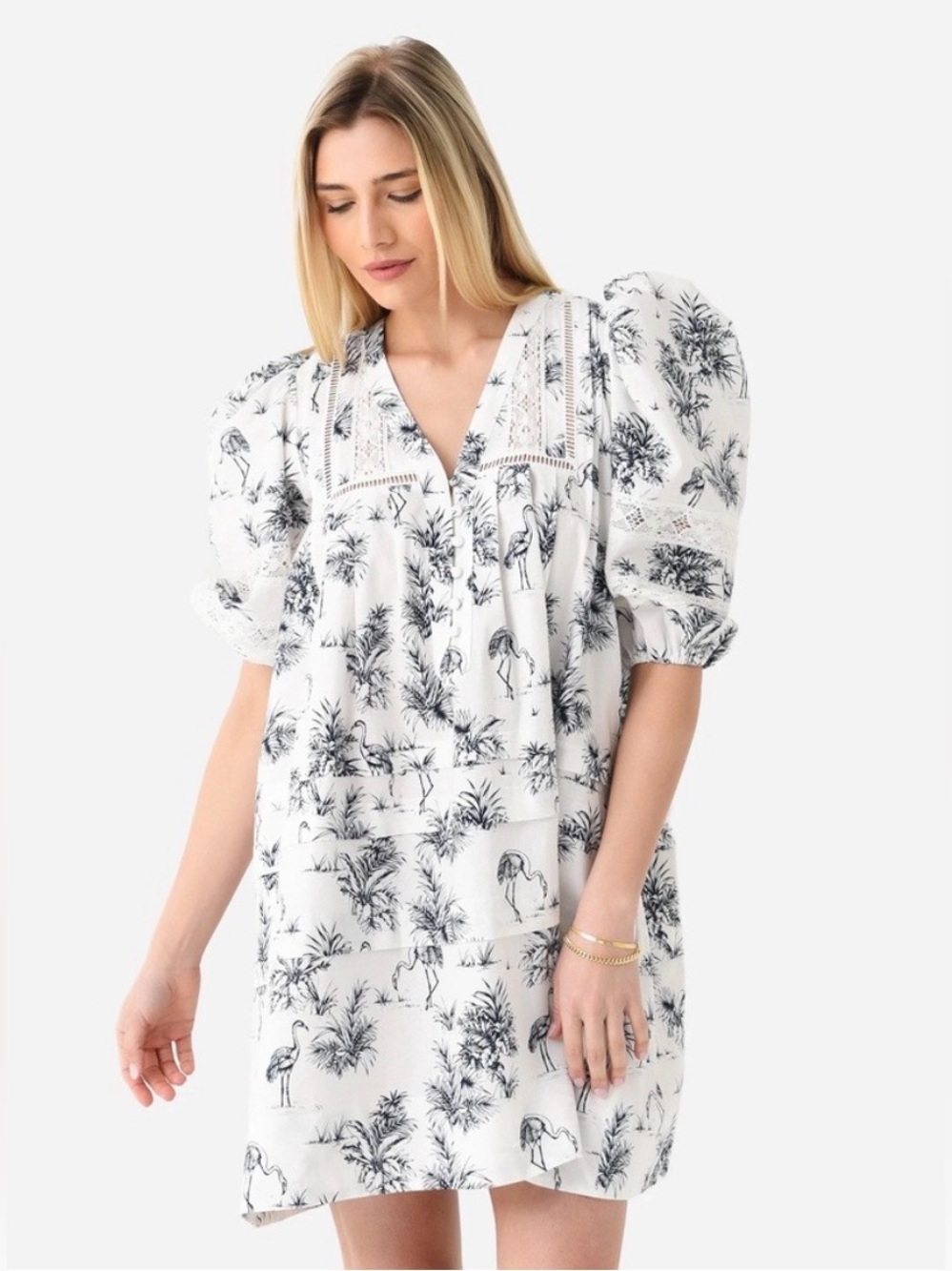 Hunter Bell Jenkins Mini Dress in Navy Flamingo Print, Size S